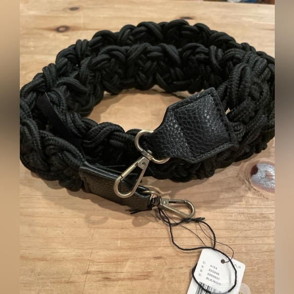NWT Anthropologie Black Braided Leather brass hardware strap OS - Picture 2 of 12